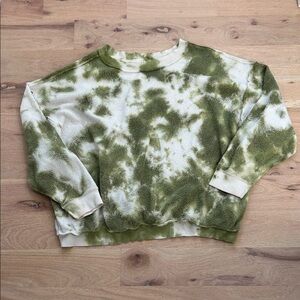 Free People Olive and White Tie-Dye Top